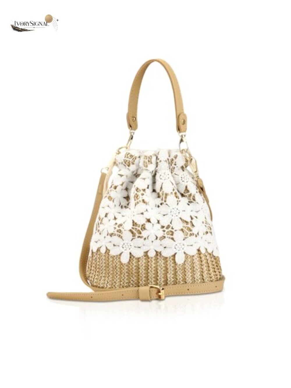 Handwoven Straw Bamboo Half Moon Shoulder Crossbody Bag with Drawstring Closure